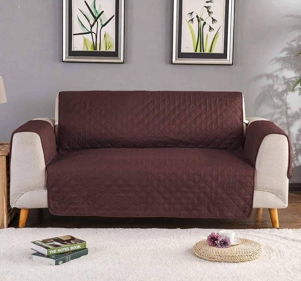 Product Name: Quilted Sofa Cover Brown 7 Seater