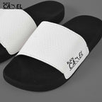 Black Camel Cobra Texture Slides / Slippers - White