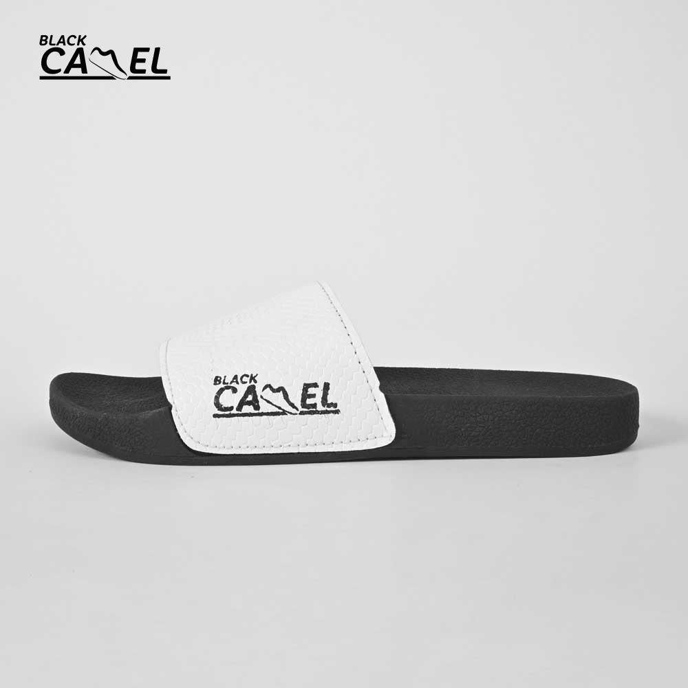Black Camel Cobra Texture Slides / Slippers - White